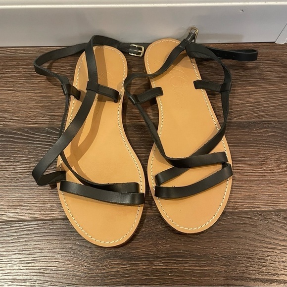 J. Crew Flat Strappy Sandals in Vachetta Leather in Black 7 - Picture 2 of 12